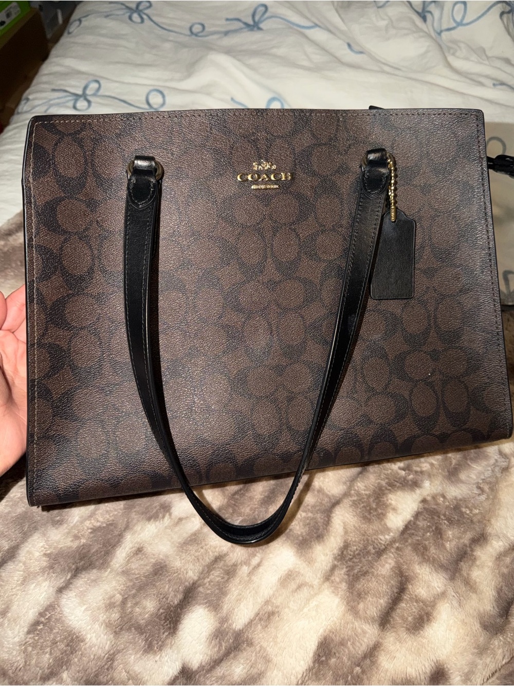 Coach Brown Signature Tote with Black Straps